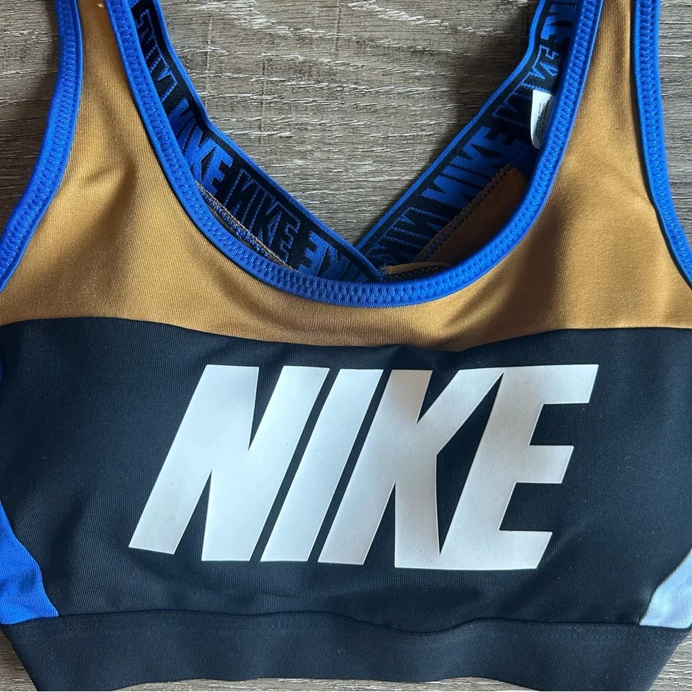 Nike Colorblock Sports Bra Cobalt Blue Brown and Black